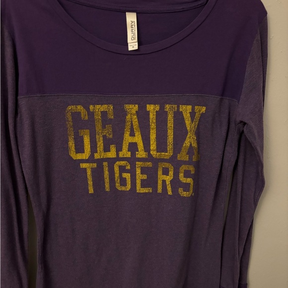 LSU Team Spirit Go Tigers Purple and Gold Distressed Long Sleeve Tee Shirt - Picture 5 of 5